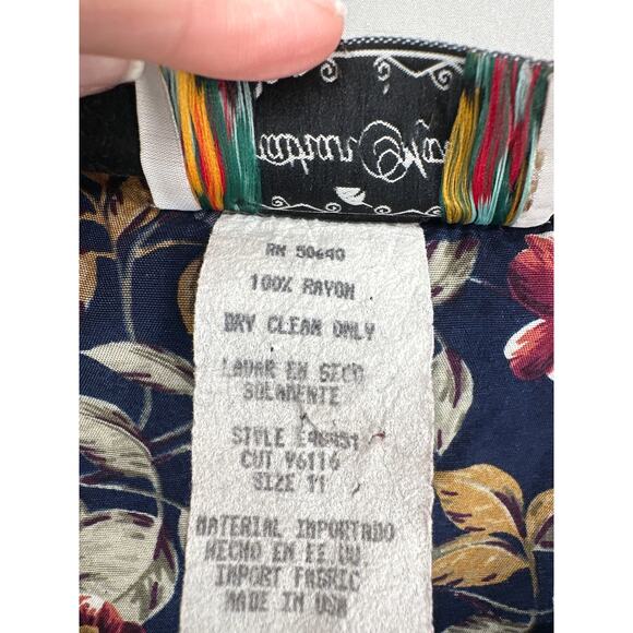 90s Vintage Dress Womens Medium Navy Blue Floral Maxi Cottagecore Button Boho - Picture 4 of 7